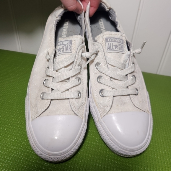 Converse Shoes - Women's Converse All Star Size 8 , Slip on white with geometrical design shoes